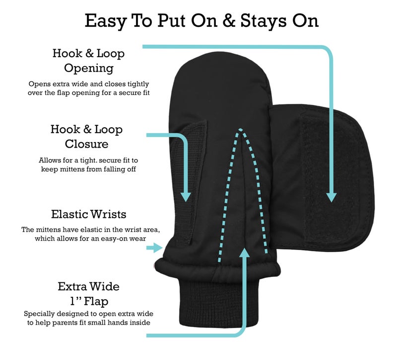 N'Ice Caps Kids Waterproof Snow Mittens Cold Weather Thinsulate Insulated (Black, 2-3 Years) - Image 2